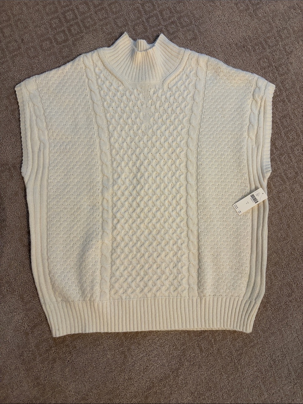 Anthropologie Maeve Cream oversized Cable-Knit Sleeveless Turtleneck Sweater